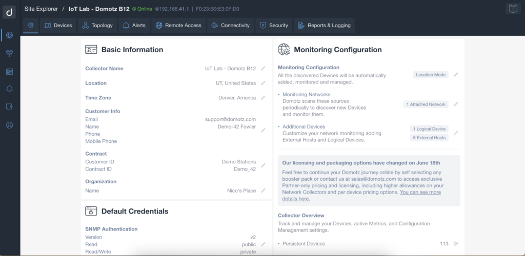 Collector Settings Dashboard